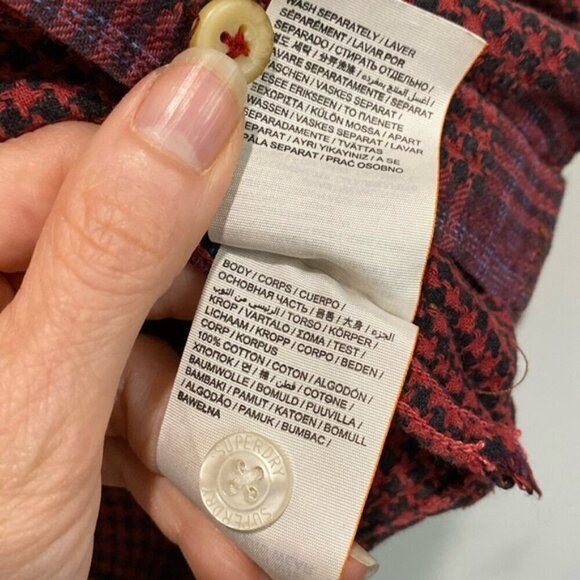 Superdry Red Plaid Button Down Shirt Size Medium - Picture 11 of 11